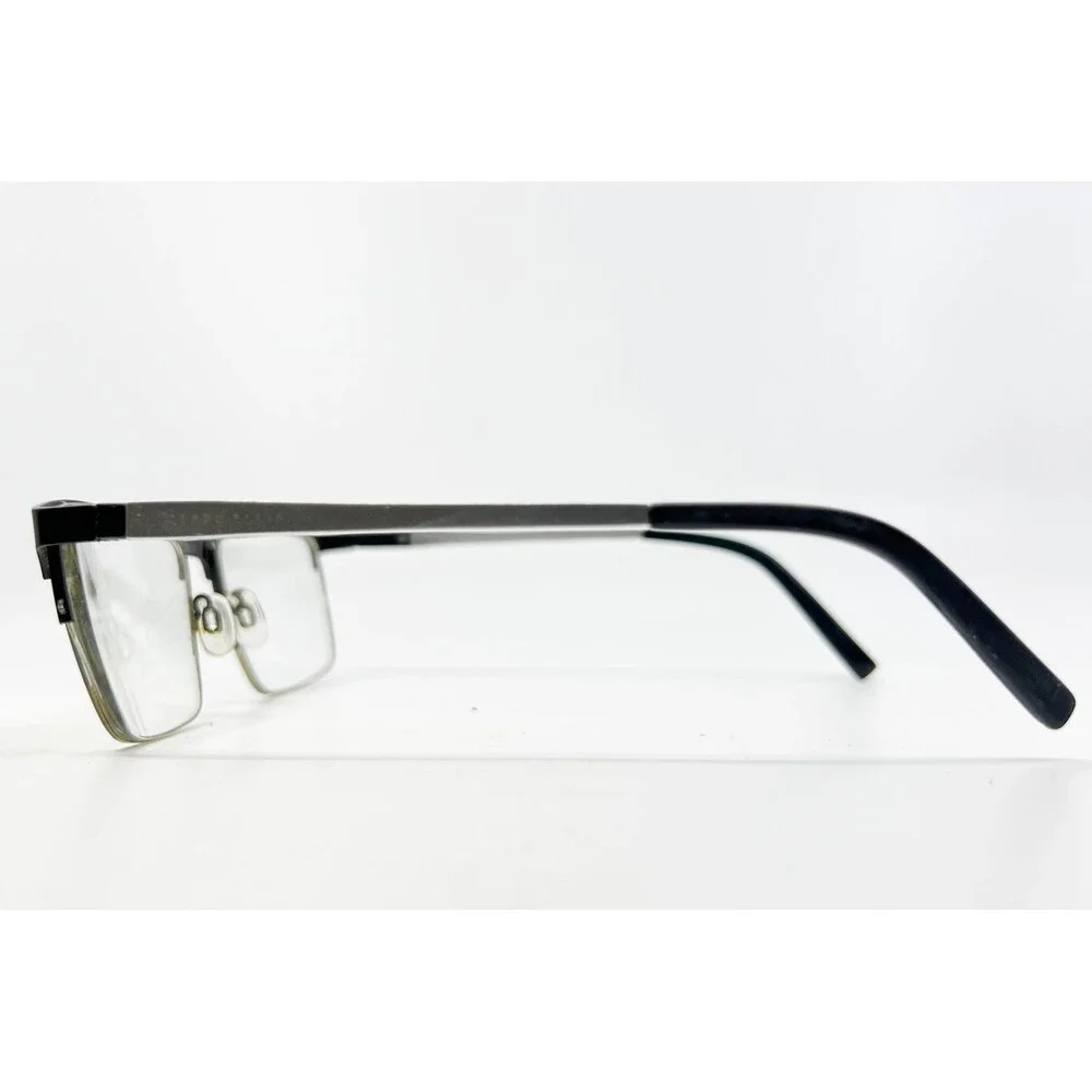 Perry Ellis Eyeglasses Mens Black Silver PE 411-2 Rectangular 56-18-145